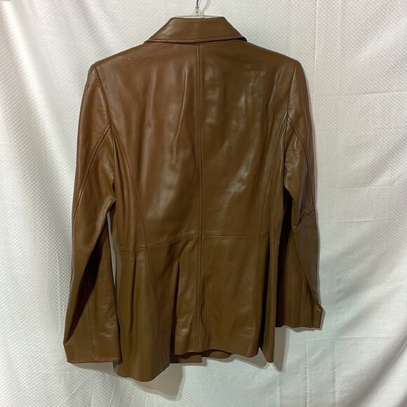 Valerie Stevens S cognac colored butter soft 2 button all leather blazer euc - Picture 10 of 13